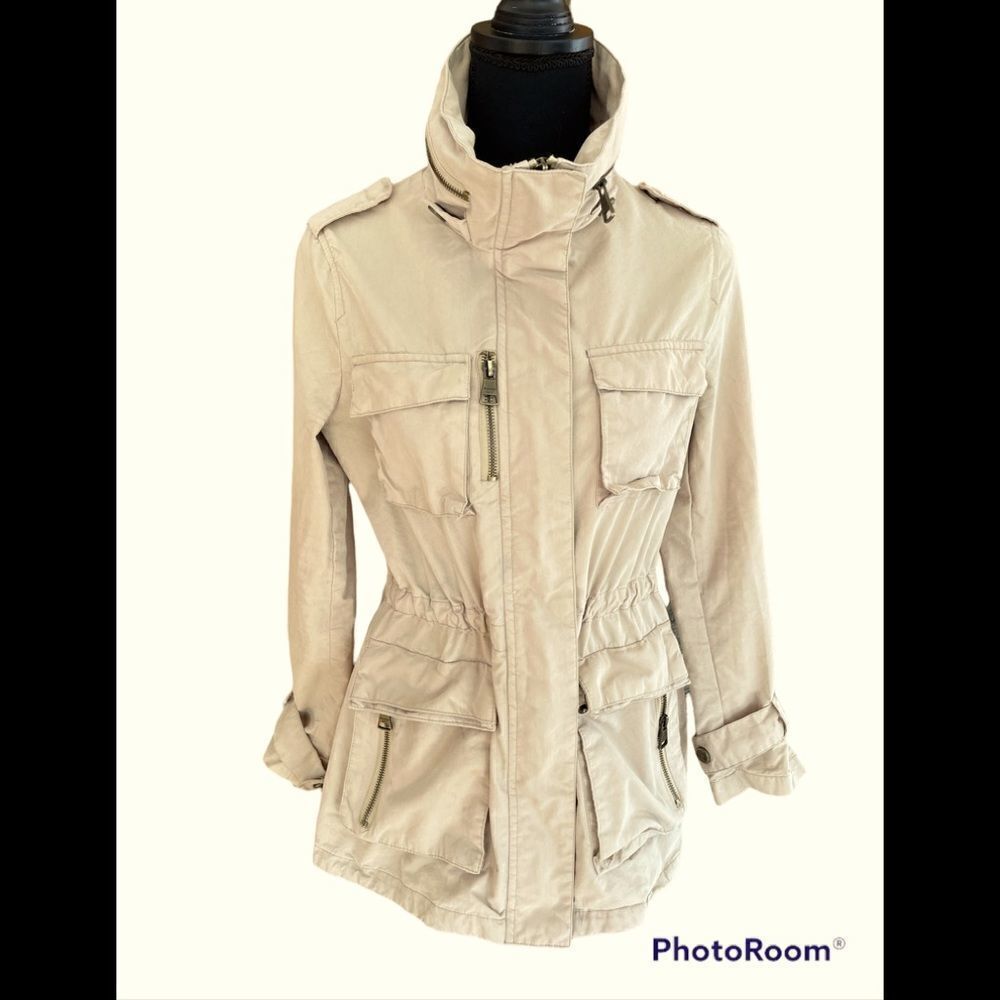 MADDEN Girl safari style tan cotton nylon blend jacket with drawstring waist , S